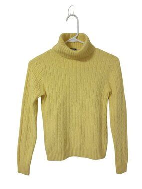 J.Crew Cable Knit Turtleneck Sweater Yellow Wool Blend Size M Womens